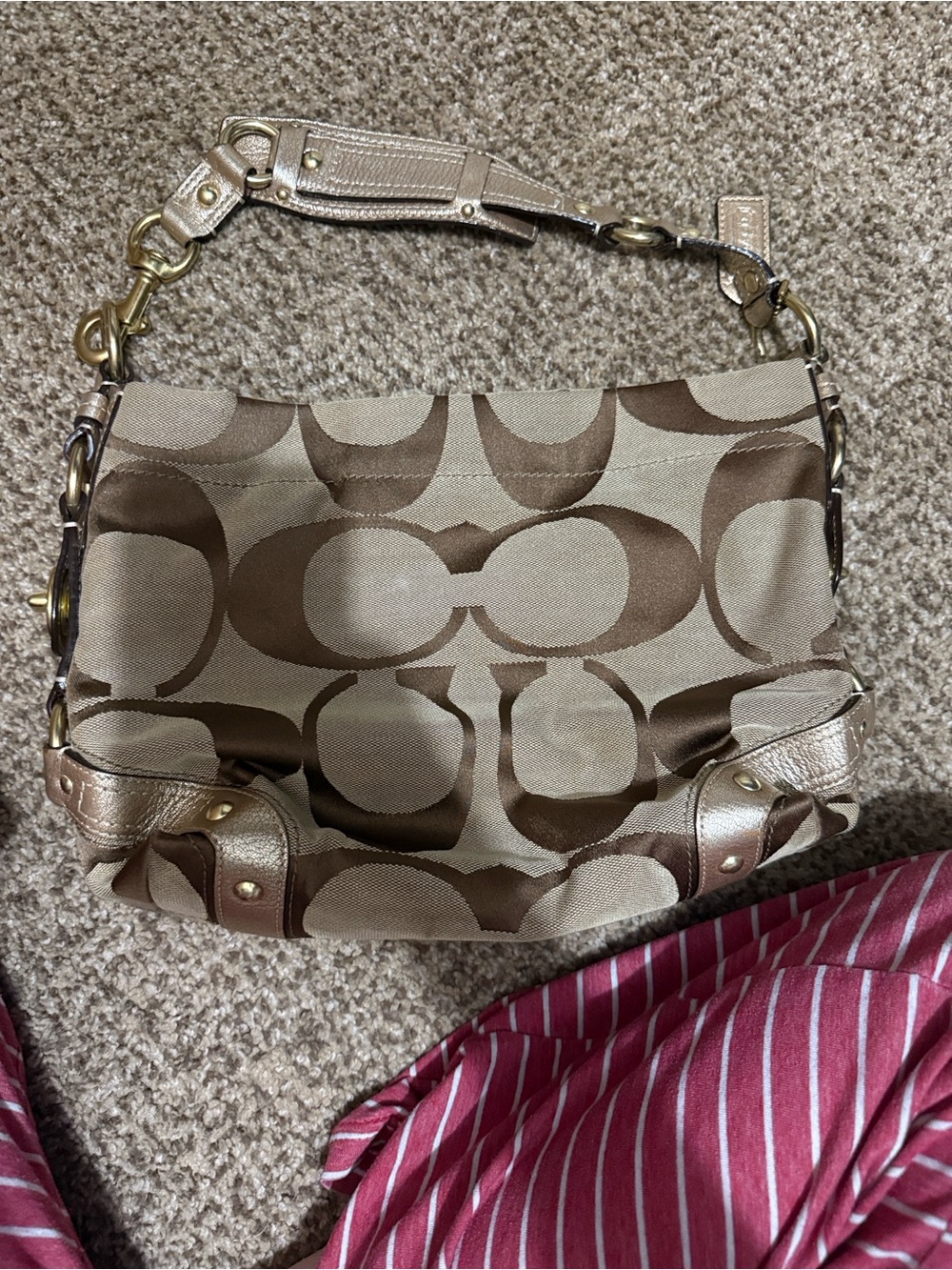 Coach Carly Signature Canvas Shoulder Bag in Brown